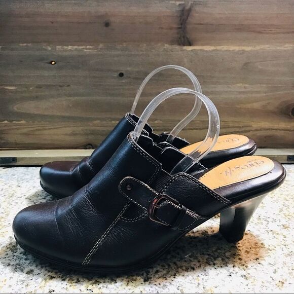 Clarks Brown Heeled Mule Loafers - Picture 1 of 8